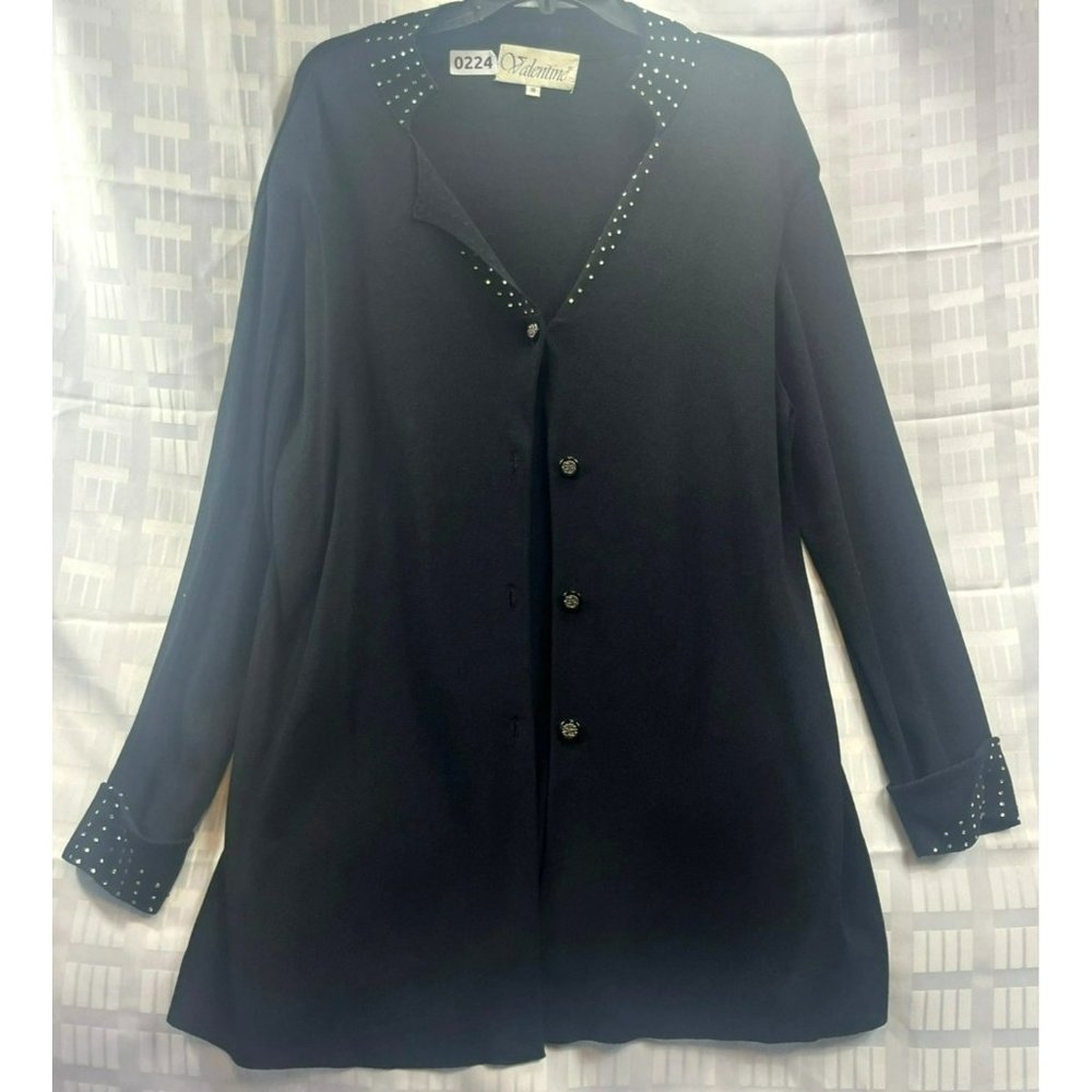 valentine, women sweater, size16, color black, botton down